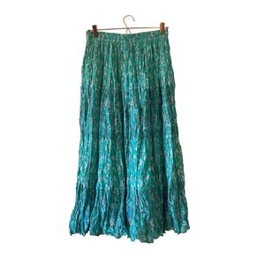 Vintage Womens Floral Cotton Crinkle Tiered Maxi Skirt Medium M cottagecore